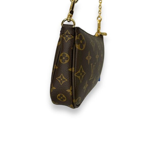 LOUIS VUITTON Mini Pochette Brown Monogram Coated Canvas Bag Purse Wristlet - Picture 12 of 12